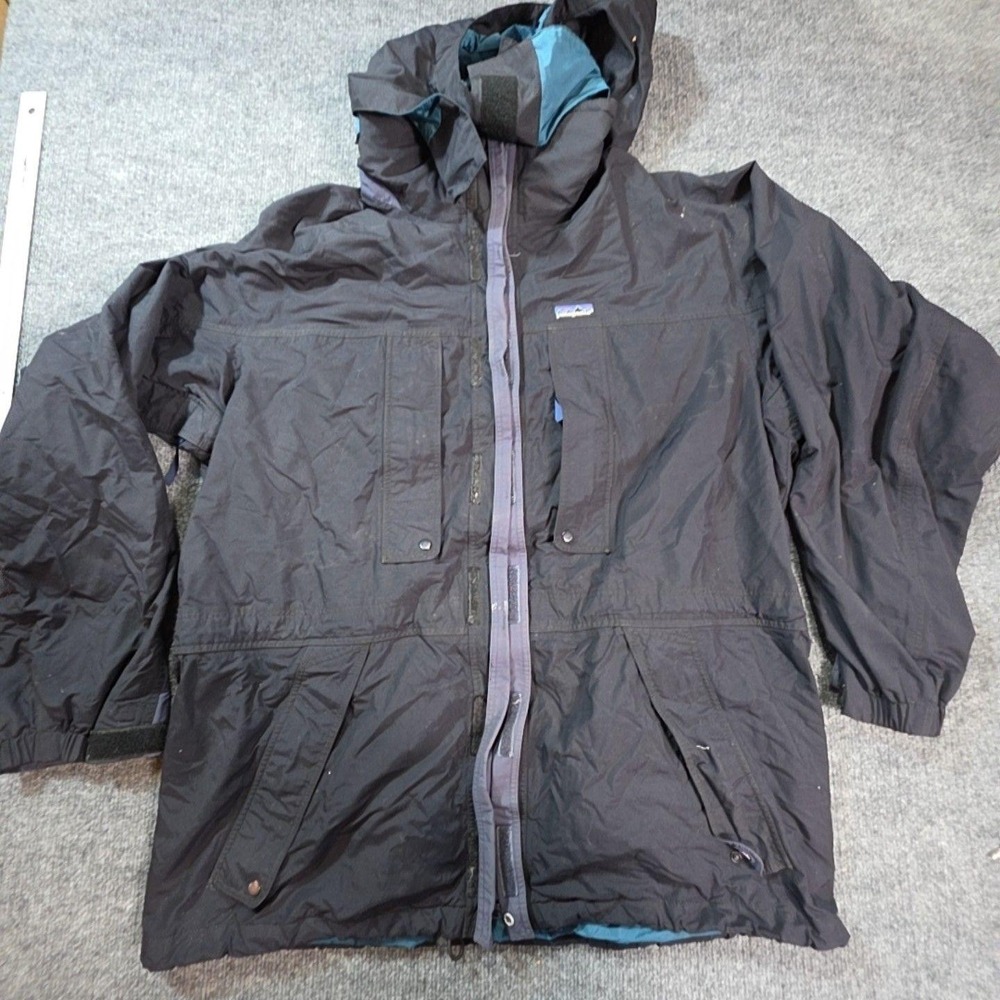 Patagonia Jacket Mens Large Black Ski Hooded Full Zip Nylon Hiking Outdoor